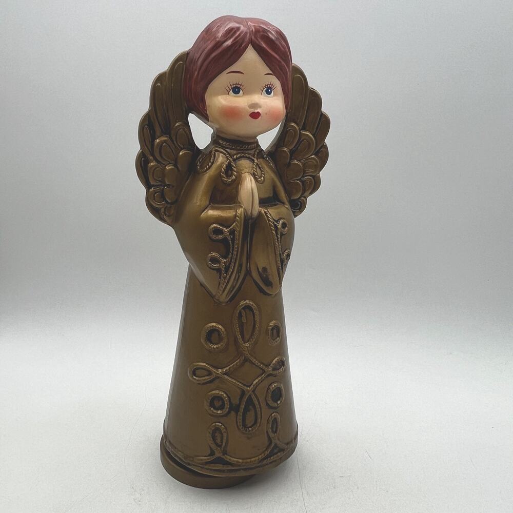 Christmas Gold Paper Mache Angel Music Box Silent Night 11.5" MCM Japan 1960s